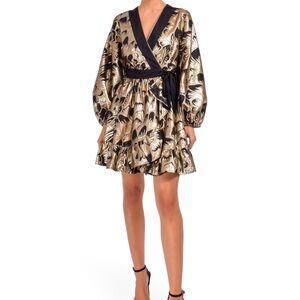 LACE metallic wrap dress in gold and black